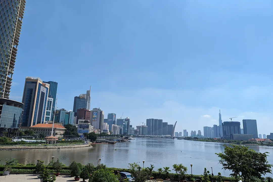 The Saigon River and the city skyline seen from the museum grounds